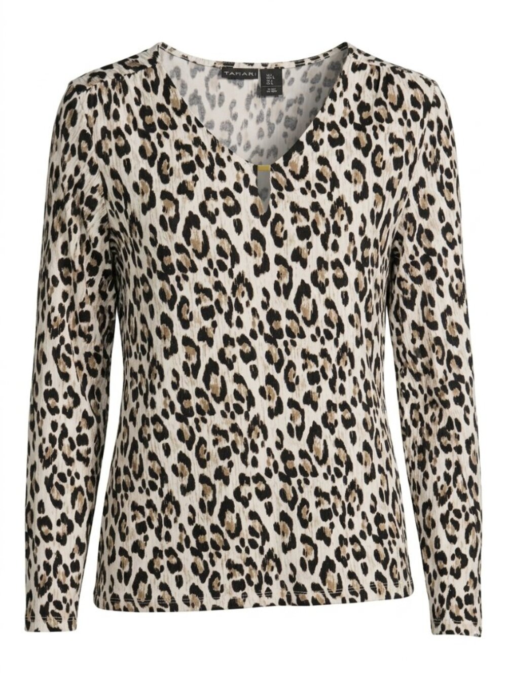 Tahari Animal Print Long Sleeve Top - Black and Brown